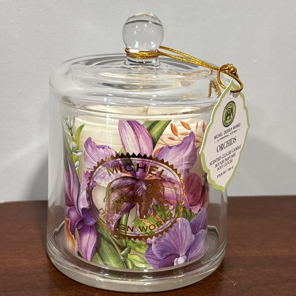 Michel Design Works Orchid Scent Glass Cloche Soy Candle New With Tag